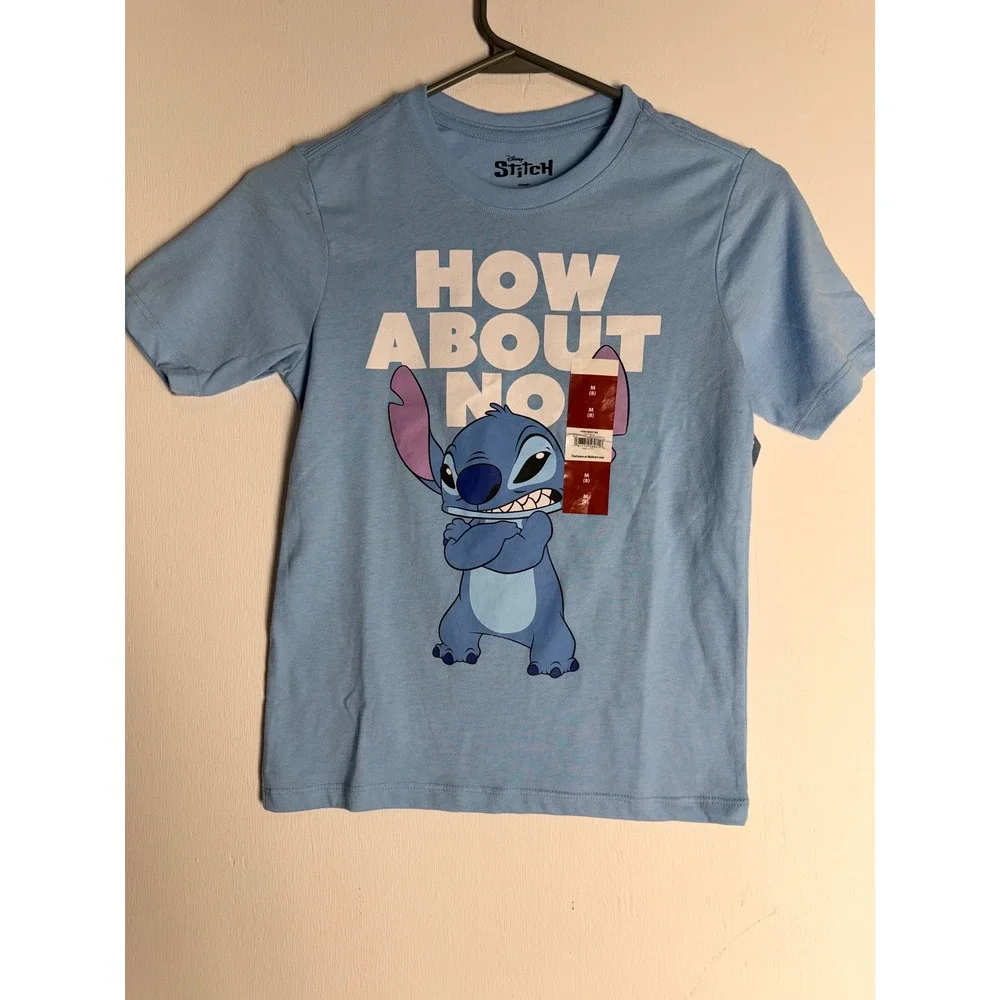 Disney Stitch How About No Light Blue Graphic T-Shirt Kids Size M 8 NWT